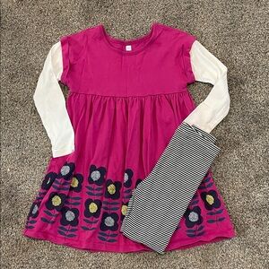 Tea Collection Fuchsia Floral Dress with Striped Leggings